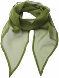 The Premier PR740 sheer, lightweight green scarf is elegantly showcased, highlighting its soft and flowy texture. The fabric features a gentle sheen and delicate folded edges, making it a stylish and elegant accessory.