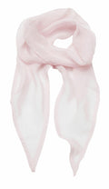 The Premier PR740 scarf is elegantly draped and knotted in a loose, flowing style. The light pink chiffon fabric appears soft and delicate, with a translucent texture.