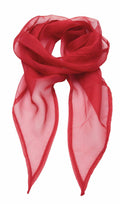 The PR740 by Premier is a sheer red scarf that boasts a lightweight and translucent appearance, elegantly folded in a stylish manner.