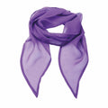 A Premier PR740 scarf, crafted from purple chiffon with sheer fabric and pointed ends, elegantly folded and showcased against a simple white background.