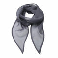 A sheer grey chiffon scarf from Premier's PR740 collection is elegantly tied in a loose knot with two pointed ends hanging down.