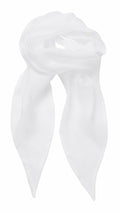 The Premier PR740 white silk scarf is elegantly displayed against a simple background. Its fabric looks smooth and slightly translucent, with gentle folds that give it a soft, flowing appearance.