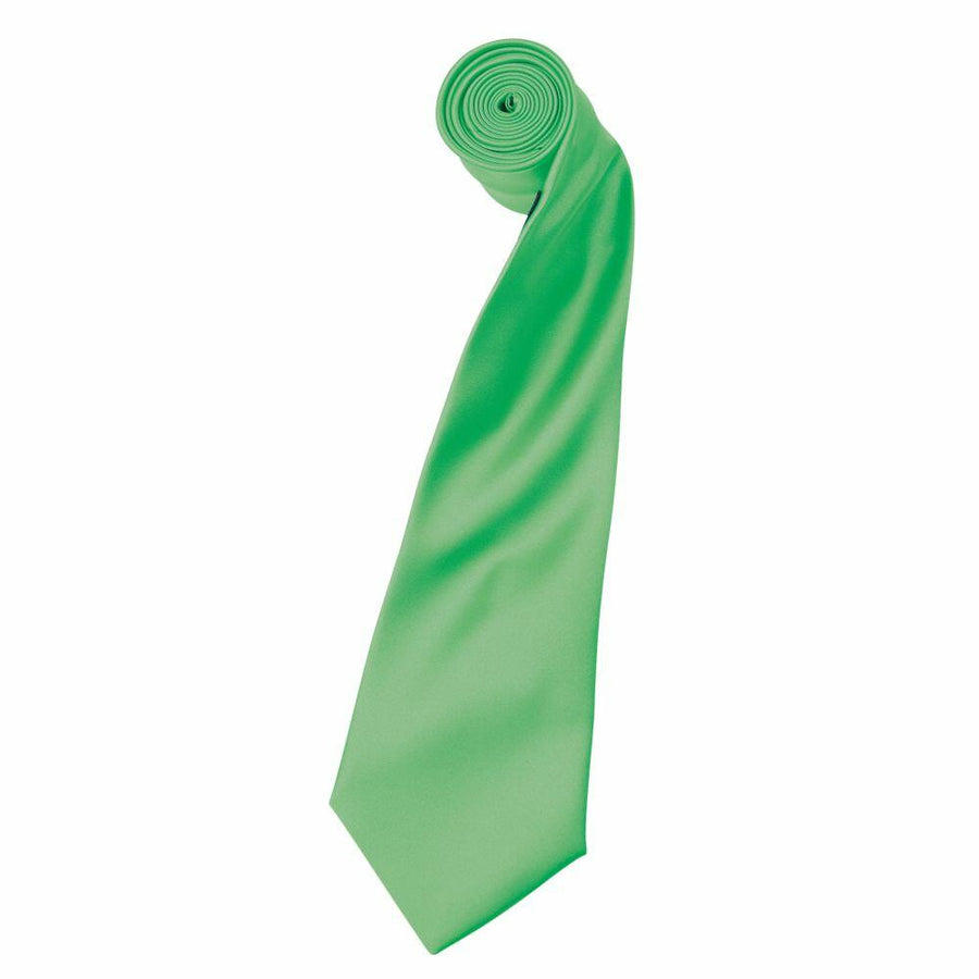 A smooth, shiny green necktie from Premier, model PR750, elegantly rolled up.