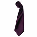 A neatly rolled PR750 necktie by Premier, in a dark purple hue, is displayed against a white background.