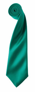 A neatly rolled Premier PR750 tie with a smooth, satin finish. Displayed against a plain white background, it showcases its vibrant teal color and elegant texture.