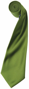 A neatly rolled Premier PR750 green silk necktie with a smooth texture, displayed against a white background.