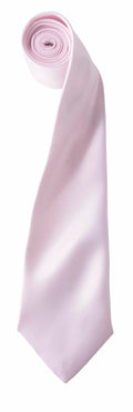 A light pink Premier PR750 silky necktie, neatly rolled at the narrow end, displayed against a white background.