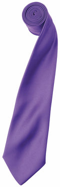 A rolled-up, solid purple silk necktie by Premier, model PR750.