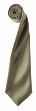 A neatly rolled Premier PR750 necktie in olive green, featuring a smooth texture and classic design, displayed on a white background.