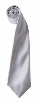 The Premier PR750 is a light grey silk tie with a smooth texture, neatly rolled and displayed on a white background.