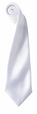 A neatly rolled, plain white silk necktie from Premier's PR750 collection displayed against a white background.