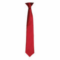 The Premier PR755 necktie is showcased against a plain white background, featuring a long, glossy finish in solid red. Its design is classic and symmetrical with a pointed tip at the bottom.