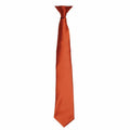 Introducing the Premier PR755: An elegantly designed necktie in a solid orange hue, boasting a smooth finish and featuring a traditional knot.