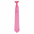 The Premier PR755 necktie, in a vibrant pink color and featuring a smooth, glossy finish, is shown against a plain white background. It is elegantly tied in a simple knot and hangs straight down.