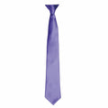 A Premier necktie, model PR755, in purple silk with a smooth and shiny texture, hangs straight against a white background.