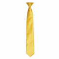 The Premier PR755, a yellow silk necktie with a smooth texture, is displayed hanging vertically against a plain white background.