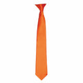The Premier PR755 is a bright orange necktie crafted from silk, offering a smooth texture with a classic pointed tip and designed for a neatly tied knot at the top.
