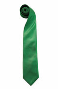A neatly rolled Premier PR765 tie on a white background, showcasing its smooth satin texture and vibrant green color.