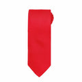 A striking Premier PR780 necktie in a vivid bright red color, featuring a textured surface, showcased elegantly against a white background.