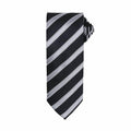 A textured black and silver striped necktie by Premier, model PR783.