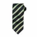 Introducing the PR783 by Premier, a stylish black tie adorned with diagonal green and white stripes.