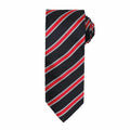 Premier's PR783 black necktie featuring diagonal red and white stripes.