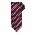 A neatly rolled Premier PR783 tie, featuring maroon color with diagonal white stripes set against a plain white background.