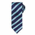 The Premier PR783 tie, featuring navy blue with diagonal light blue and white stripes.