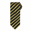 The PR784 Premier tie features a black design with diagonal yellow and gold stripes.