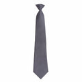 The Premier PR785 is a plain, dark gray necktie featuring a classic knot and a smooth finish. It is showcased on a white background, emphasizing its simple and elegant design.