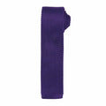 A dark purple Premier PR789 knit tie with a textured surface and a straight, flat end is neatly rolled. The tie's fabric appears thick and defined, highlighting its intricate knit pattern.