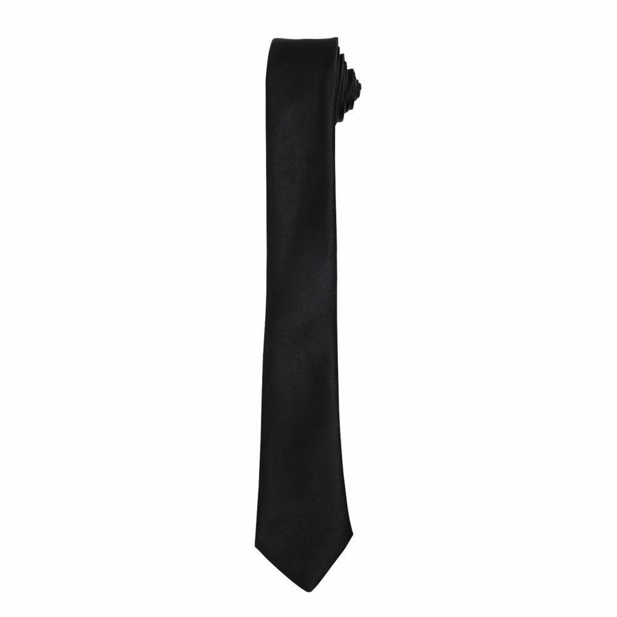 A rolled-up Premier PR793 necktie in black displayed on a white background.