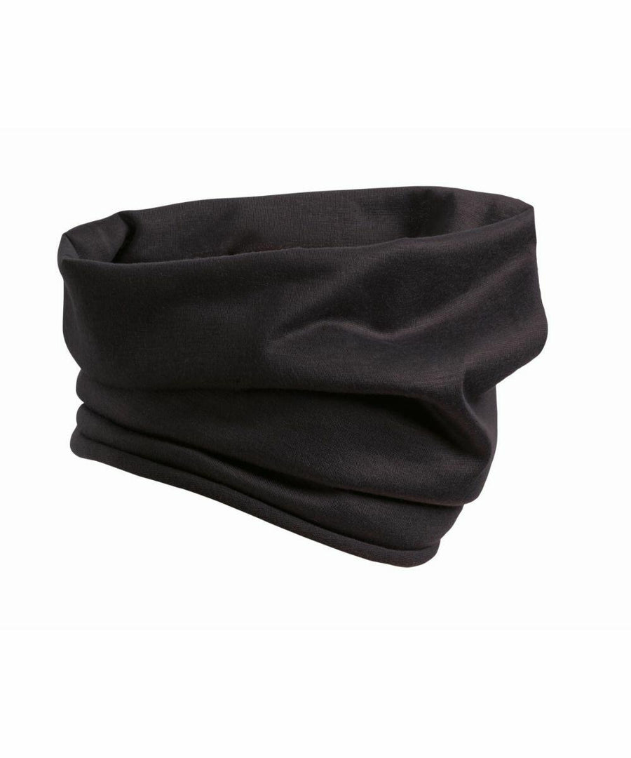 A Premier brand PR798 black fabric neck gaiter folded and placed on a white background.
