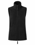The Premier PR804 is a sleeveless black fleece vest featuring a full zip front and two front pockets.