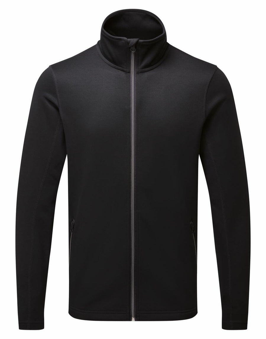 A Premier PR808 jacket in black, featuring a zip-up design, long sleeves, and a high collar, displayed facing forward.