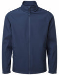 The Premier PR810 navy blue zip-up jacket, featuring a high collar and long sleeves, is displayed on a plain background.
