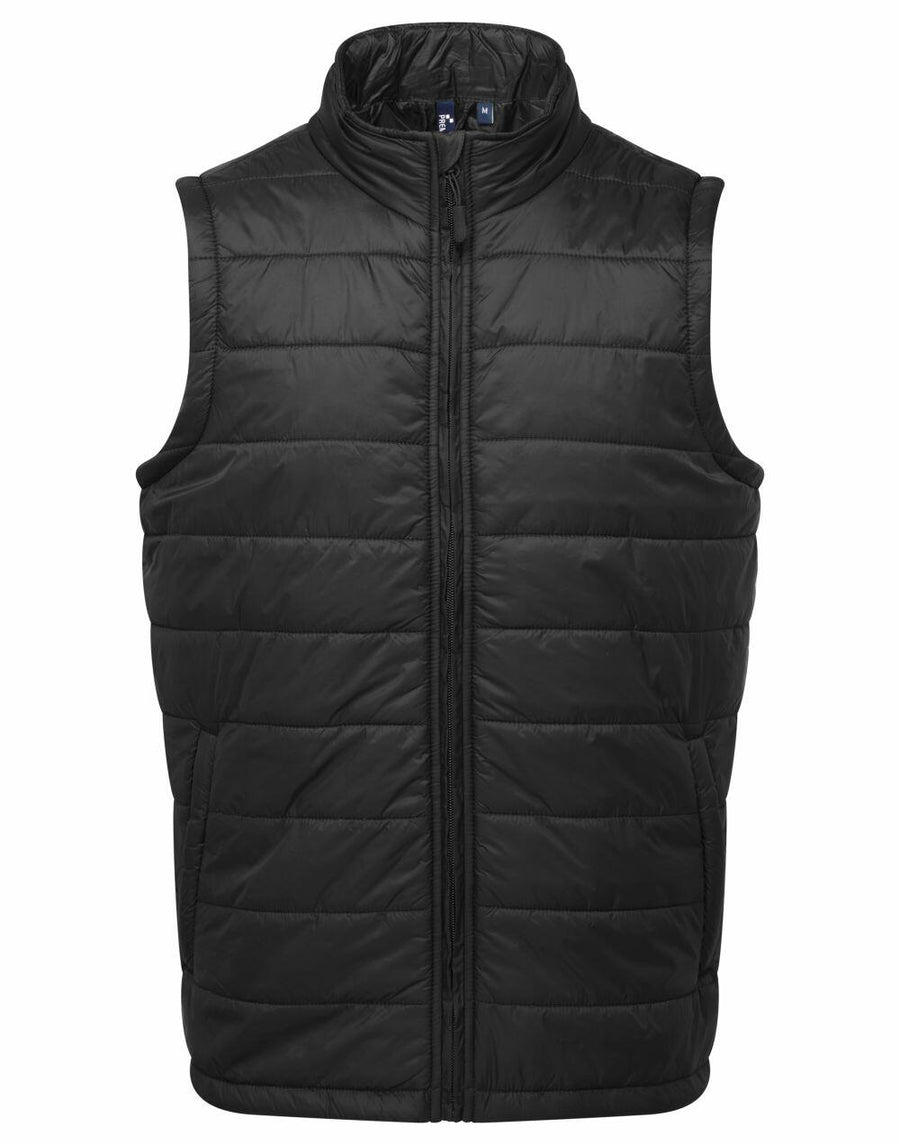 A PR811 vest by Premier, featuring a black quilted design with a front zipper and a high collar.
