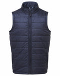 A navy blue Premier PR811 sleeveless puffer vest with a zip front.