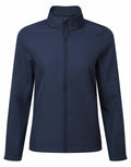 A Premier PR812 navy blue zip-up jacket featuring a high collar and side pockets, showcased against a plain white background.