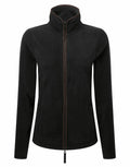 The Premier PR824 is a black fleece jacket featuring a zip-up front, high collar, long sleeves, and two side pockets.