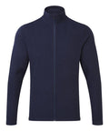 The Premier PR830 zip-up fleece jacket in navy blue features long sleeves and a high collar, displayed against a white background.