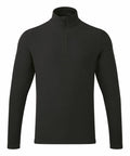 A Premier PR831 long-sleeve pullover in black, featuring a quarter-zip and a high collar.