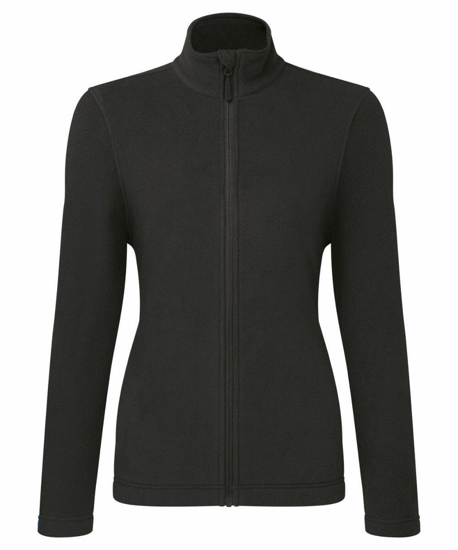 Premier PR832: Black zip-up fleece jacket featuring long sleeves and a high collar.