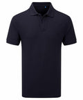 The PR995 polo shirt by Premier, featuring a plain black design with short sleeves and a collar, is displayed on a white background.