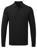 Premier's PR997 is a black long-sleeve polo shirt featuring a collar and three buttons.