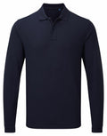 A black long-sleeve polo shirt with a collar and button placket from Premier, known as the PR997.