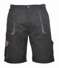 The PW025 by Portwest is a pair of black cargo shorts with a button and zipper closure, complete with side and front pockets.