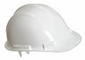 Viewed from the side on a white background, the PW039 by Portwest features a white construction hard hat with a smooth, curved design.