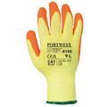 A yellow and orange protective work glove, featuring safety markings and Portwest branding on the front, identified as Product PW072.