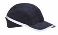A Portwest PW099 black cap featuring a mesh top, with a reflective strip on its brim and side.